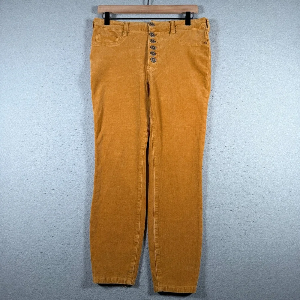 Anthropologie Pilcro Mustard Yellow Corduroy Button Fly Slim Pants Size 30